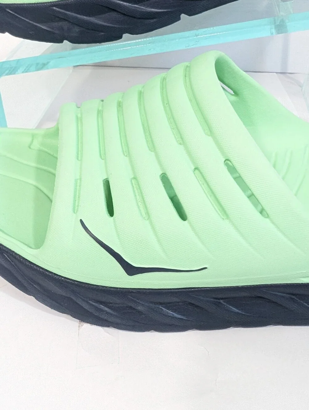 Hoka Ora Recovery Slides sz 12 Men Sandals Gym Shoes ash green beach pool